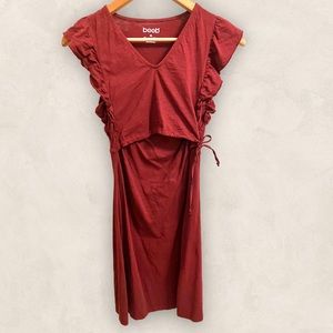 Boob Design Maternity XS organic cotton maroon red nursing dress ruffle sleeves